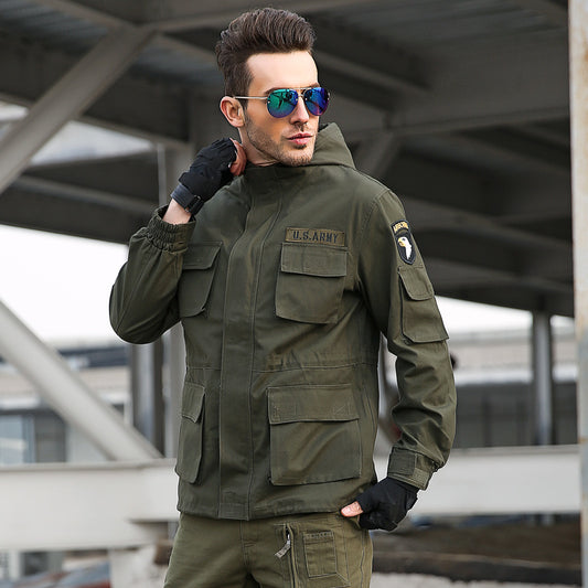 Casual Army Style Fleece Hooded Men Outdoor Jacket - KINGEOUS