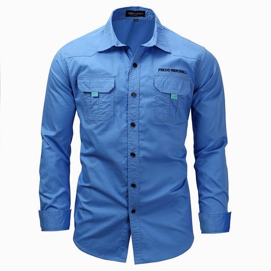 Long Sleeve Lapel Outdoor Shirt Cotton Casual Pocket Men Shirt