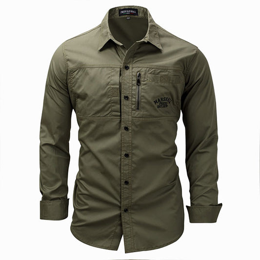 Camisa masculina de manga longa de estilo de estilo militar