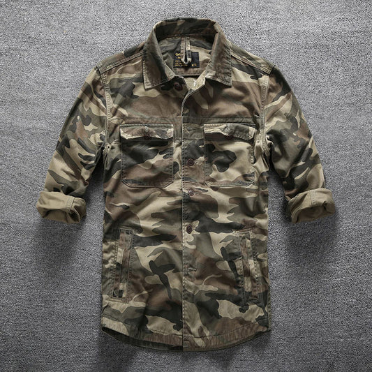 Camuflagem de algodão casual camisa de jaqueta masculina