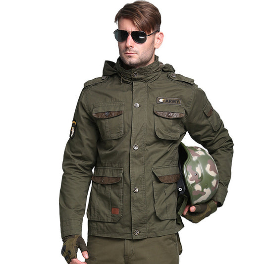 Airborne Series Multi-pocket Hooded Thicken Men's Jacket - KINGEOUS