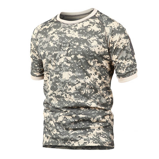 Camiseta de hombre de manga corta de cuello redondo de camuflaje transpirable