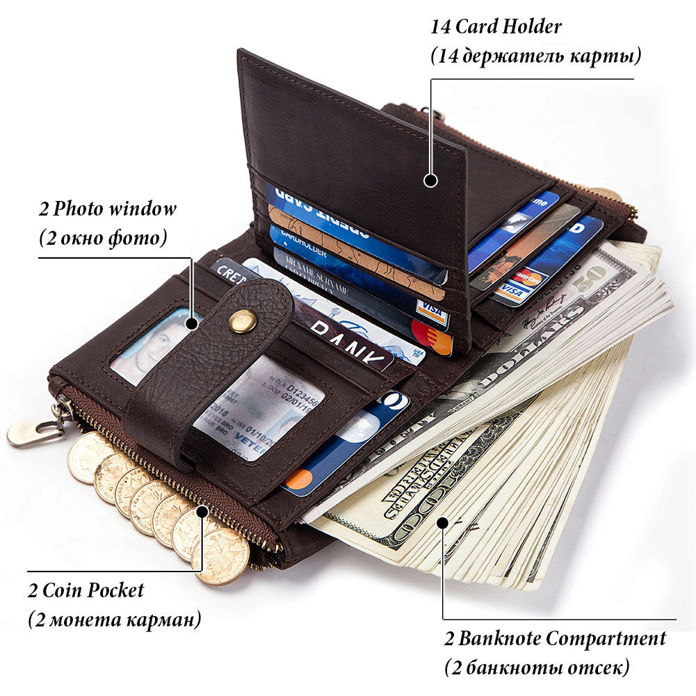 Multifisection Retro Retro Zipper Leather Men's Men's Wallet