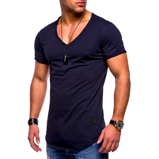 Cotton Solid Color V-Neck Breathable Men's T-shirt - KINGEOUS