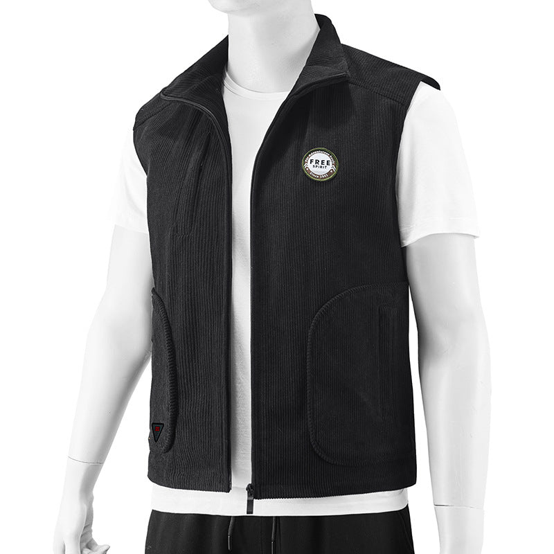 Loose Retro Brown Zipper Daily Hoodless Men's Vest