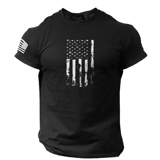 Camisetas de manga curta angustiada com estampa de bandeira americana